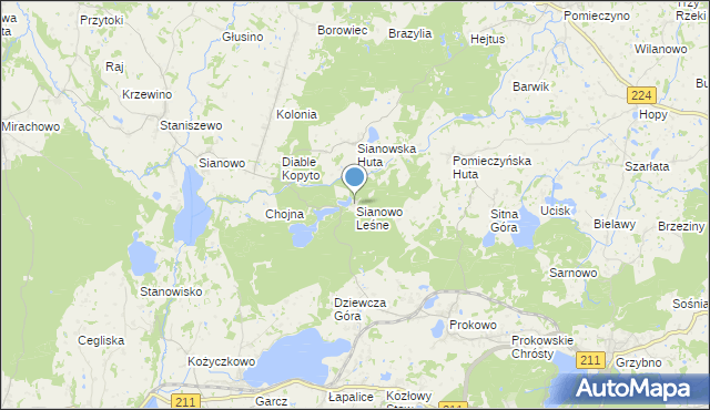 mapa Sianowo Leśne, Sianowo Leśne na mapie Targeo